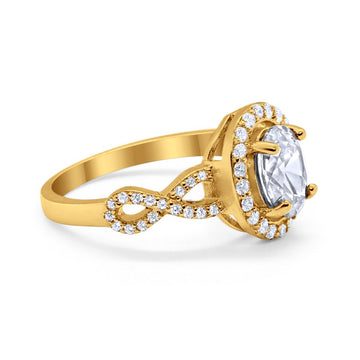 Art Deco Wedding Ring Oval Simulated Cubic Zirconia Yellow Tone 925 Sterling Silver